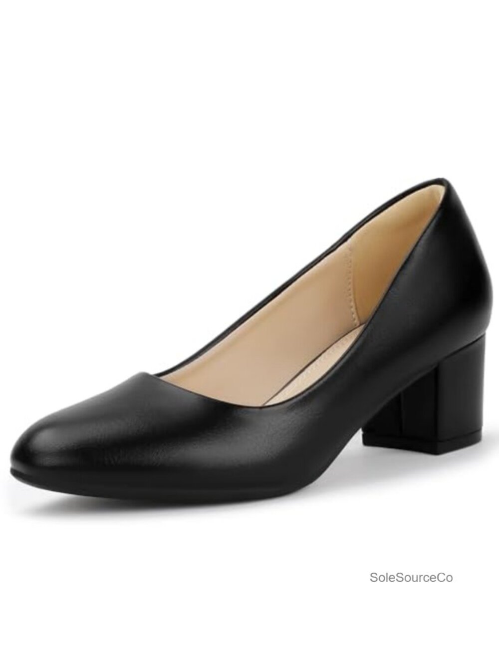 IDIFU Women's Closed Toe Low Block Heels Chunky Pumps Faux Leather Slip On